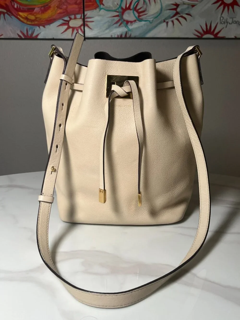 Michael Kors Mercer Cream Pebbled Leather Bucket Bag - Picture 2 of 16